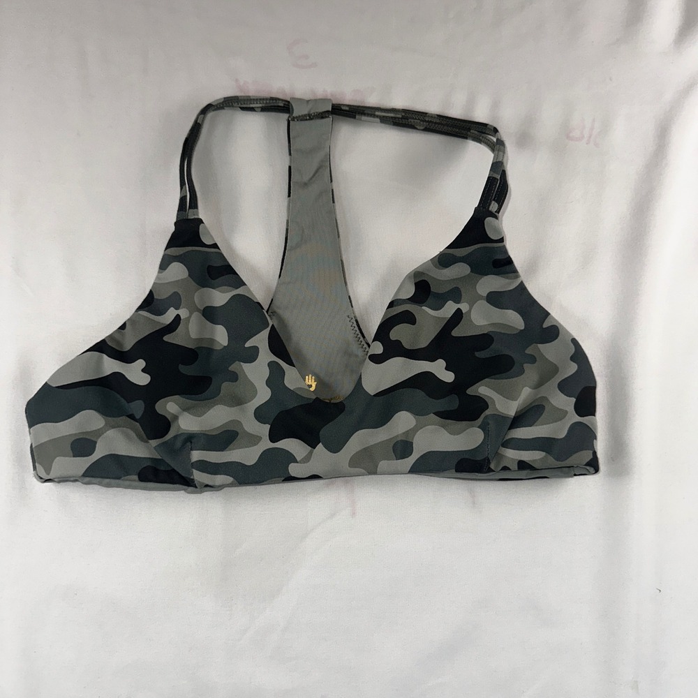 Spiritual Gangster Womens Camo Racerback Sports Bra Grey Black Size M Yoga Gym